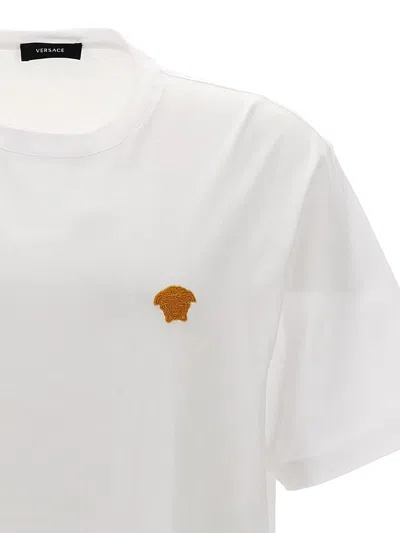 Versace White Crewneck T-shirt With Medusa Embroidery On The Front In Cotton Man