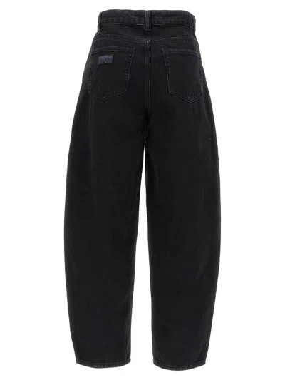 Ganni Black Pants With High Waist And Logo Patch On The Rear In Cotton Woman