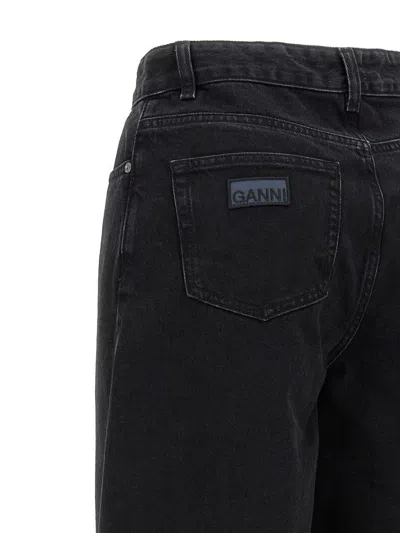 Ganni Black Pants With High Waist And Logo Patch On The Rear In Cotton Woman