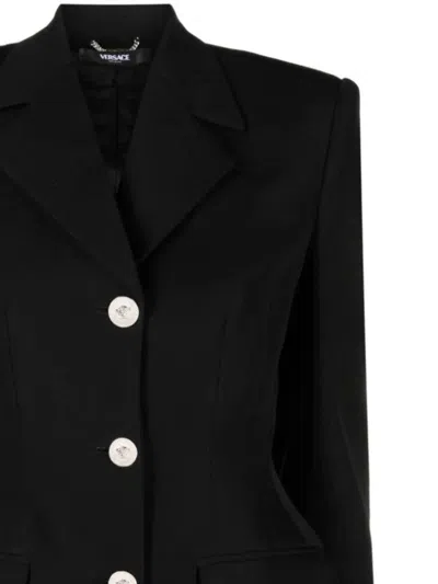 Versace Black Hourglass Single-breasted Blazer In Wool Woman In Black