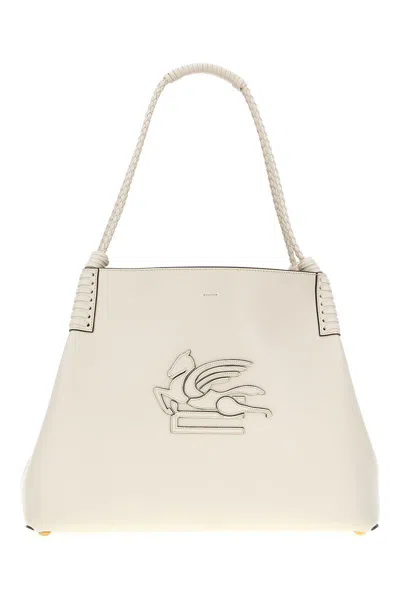 Etro 'libra' White Shoulder Bag With Maxi Logo On The Front In Leather Woman