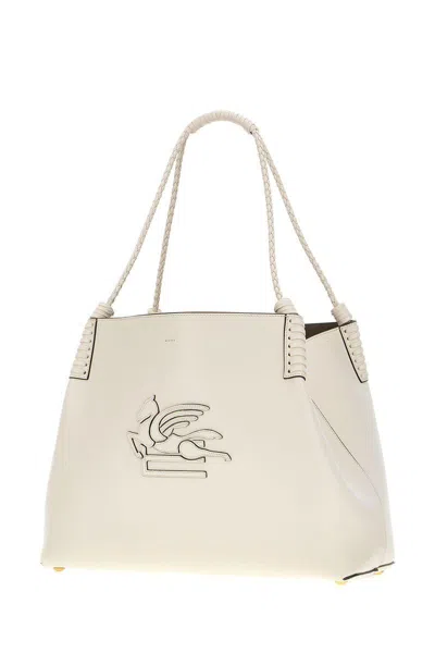 Etro 'libra' White Shoulder Bag With Maxi Logo On The Front In Leather Woman