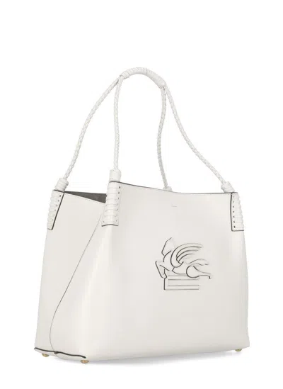 Etro 'libra' White Shoulder Bag With Maxi Logo On The Front In Leather Woman