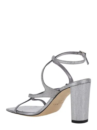Jimmy Choo 'azie' Metallic Sandals With High Stacked Heel And Criss-cross Strap
