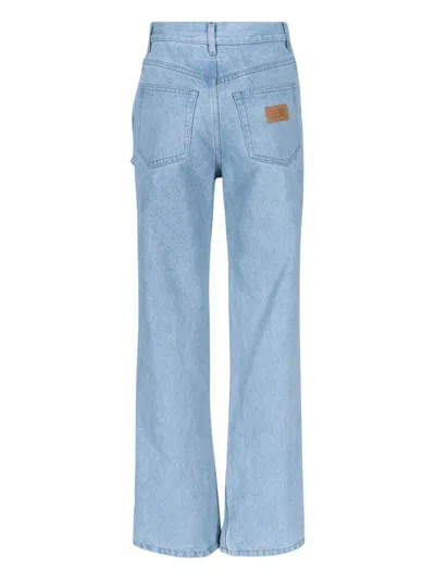 Mm6 Maison Margiela Mm6 By Maison Margiela Distressed Straight Leg Denim Jeans With White Stitching
