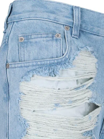 Mm6 Maison Margiela Mm6 By Maison Margiela Distressed Straight Leg Denim Jeans With White Stitching