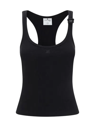 Courrèges Courreges Black Racerback Tank Top With Logo Patch
