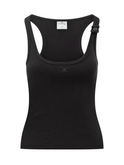 Courrèges Courreges Black Racerback Tank Top With Logo Patch