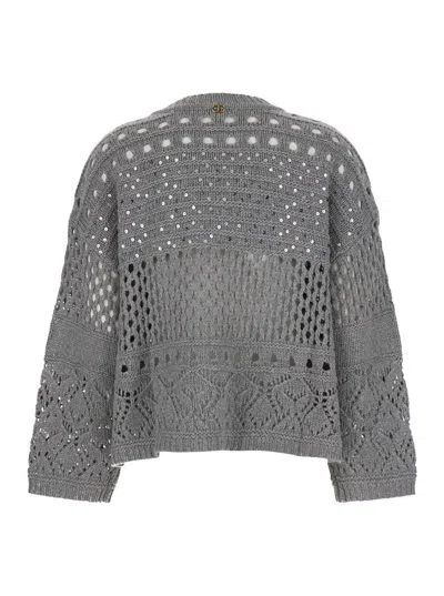 Twinset Grey Crewneck Sequin Sweater In Viscose Blend Woman