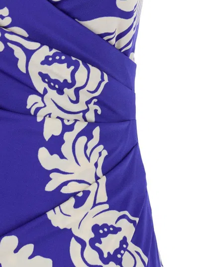 Etro Blue Long Dress With Spaghetti Straps And All-over Print In Tech Fabric Stretch Woman In Blue