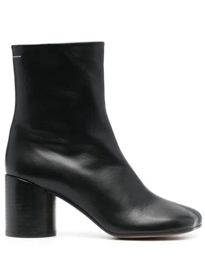 Mm6 Maison Margiela Round Toe Leather Ankle Boots With Seam Detailing In Black