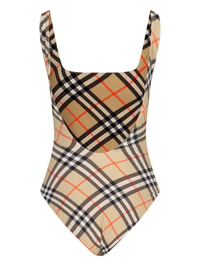 Burberry Check Swimsuit In Multi