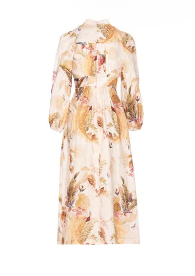 Zimmermann Womens Cream Palm Floral Ascension Plunge Linen Midi Dress In Multi