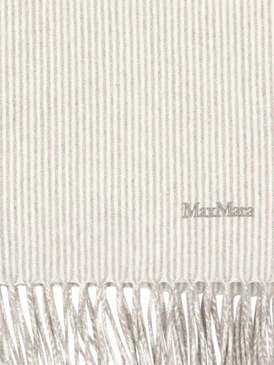 Max Mara Embroidered Hem Fringe Scarf For Women In Neutral