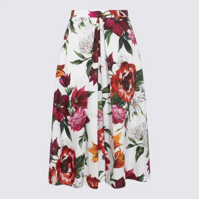 Dolce & Gabbana Multicolor Midi Skirt With All-over Floral Print And Rear Zip Closure In Cotton Woman In Multi