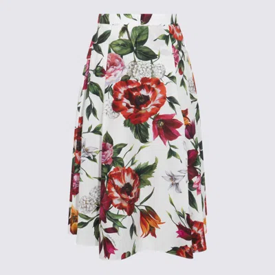 Dolce & Gabbana Multicolor Midi Skirt With All-over Floral Print And Rear Zip Closure In Cotton Woman In Multi