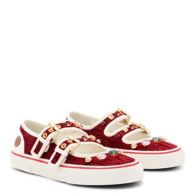 Valentino Embellished Double-buckled Sneakers In Red