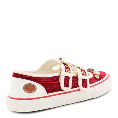 Valentino Embellished Double-buckled Sneakers In Red