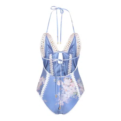 Zimmermann Cascadian Crochet Keyhole Cutout Swimsuit In Blue