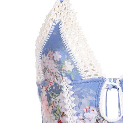Zimmermann Cascadian Crochet Keyhole Cutout Swimsuit In Blue
