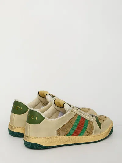Gucci Screener Embellished Canvas-trimmed Distressed Leather Sneakers