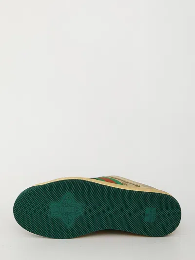 Gucci Screener Embellished Canvas-trimmed Distressed Leather Sneakers