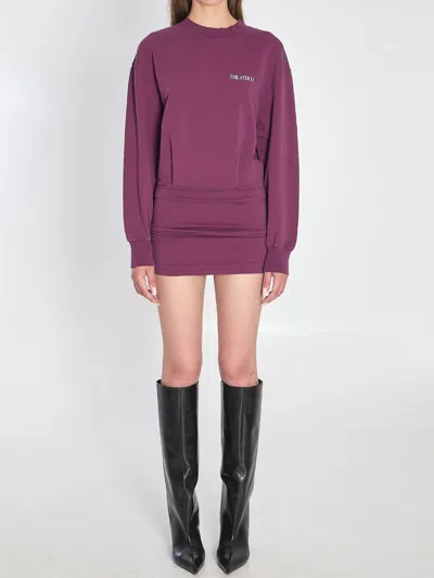 Attico Ruched Cotton-blend Fleece Minidress In Purple