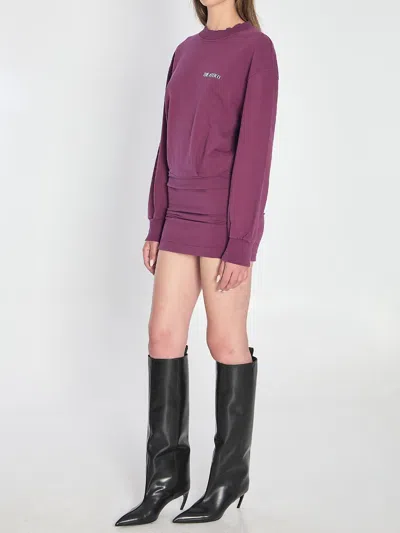 Attico Ruched Cotton-blend Fleece Minidress In Purple