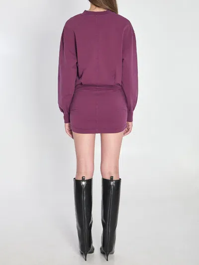 Attico Ruched Cotton-blend Fleece Minidress In Purple