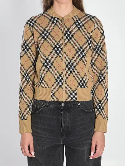 Burberry Cropped Check Knit Sweater With Ribbed Details In Multi