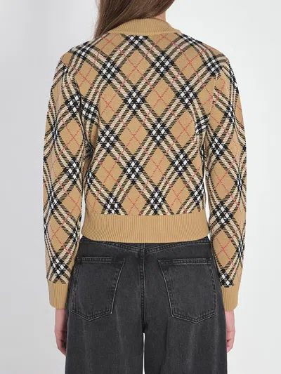 Burberry Cropped Check Knit Sweater With Ribbed Details In Multi
