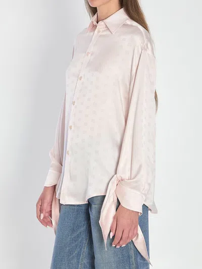 Balenciaga Knotted-cuff Silk Jacquard Button-down Blouse In Pink