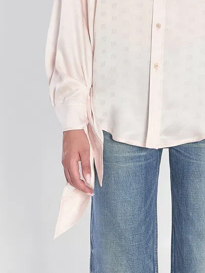 Balenciaga Knotted-cuff Silk Jacquard Button-down Blouse In Pink