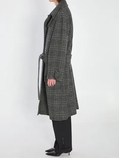 Balenciaga One Layer Checked Belted Coat In Gray
