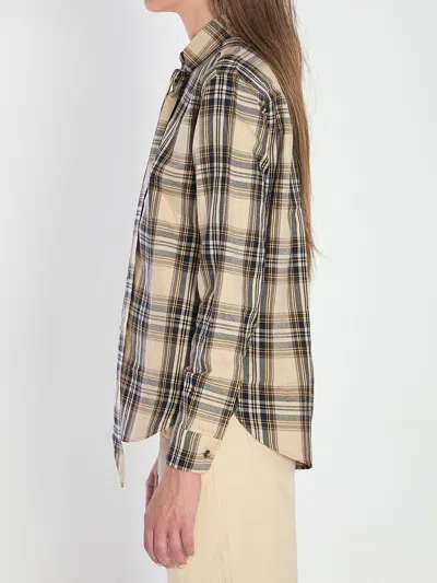 Saint Laurent Pussy-bow Checked Cotton-blend Shirt In Brown