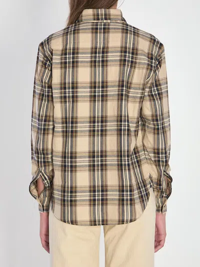 Saint Laurent Pussy-bow Checked Cotton-blend Shirt In Brown
