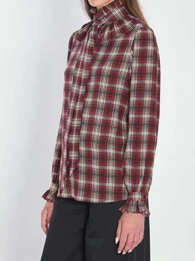 Saint Laurent Poet Blouse In Plaid Silk