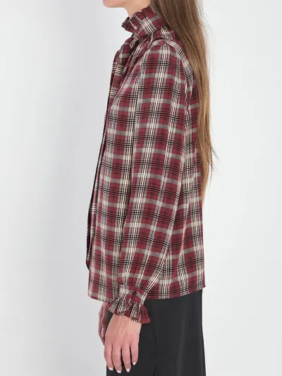 Saint Laurent Poet Blouse In Plaid Silk