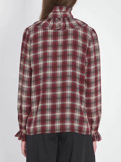 Saint Laurent Poet Blouse In Plaid Silk