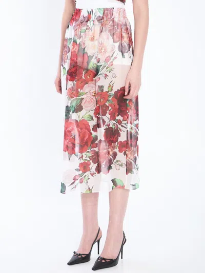 Dolce & Gabbana Longuette Skirt With Rose Print In Red