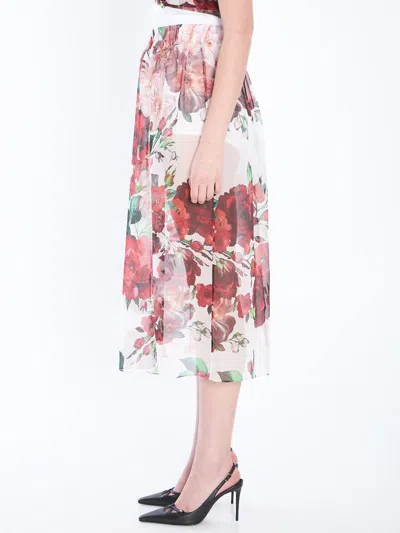 Dolce & Gabbana Longuette Skirt With Rose Print In Red