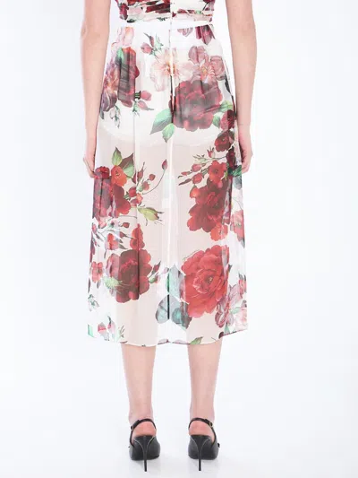 Dolce & Gabbana Longuette Skirt With Rose Print In Red