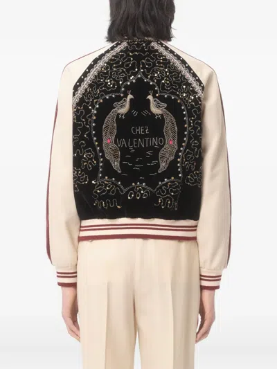 Valentino Sequin And Bead-embellished Velvet Bomber Jacket In Brown