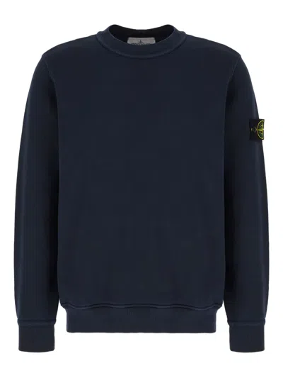 Stone Island Crew Neck Logo Badge Sweatshirt In Blue