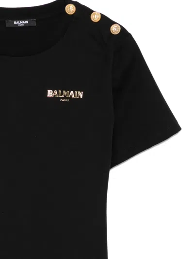 Balmain Button-embellished Logo T-shirt In Black