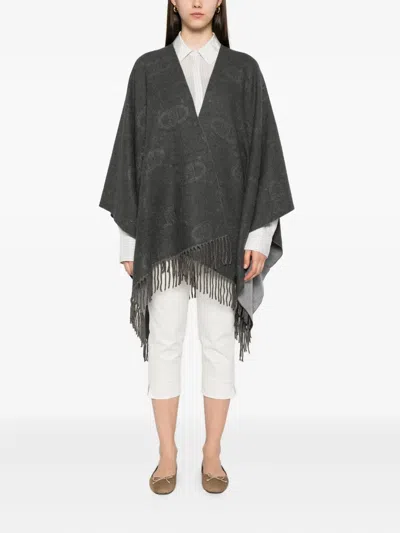 Liu •jo Poncho With Logo And Fringes In Gray