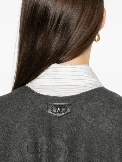 Liu •jo Poncho With Logo And Fringes In Gray