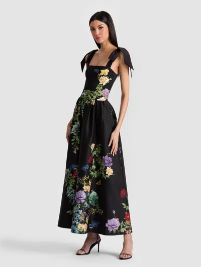 Alice And Olivia Oriana Tie Strap Drop-waist Midi Dress
