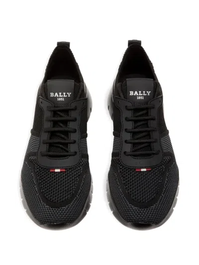 Bally Ribbon-tab Knit Sneakers In Black