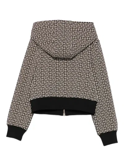 Balmain Monogram-pattern Zip-up Hoodie In Multi